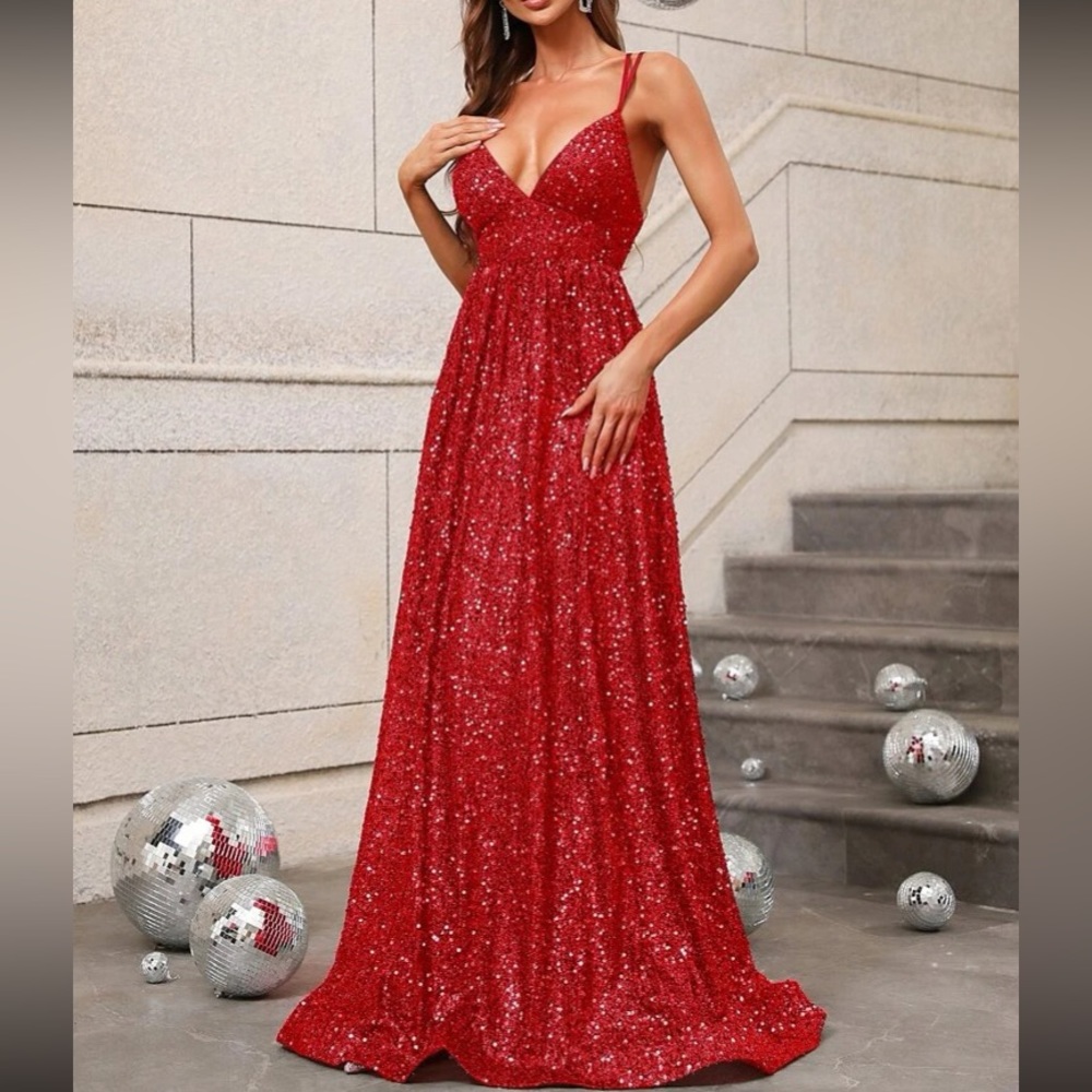Luxe party formal bridesmaids evening wedding sequins gown dress - Picture 14 of 16